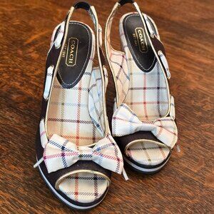 Coach Peep Toe Brown & Plaid Wedges